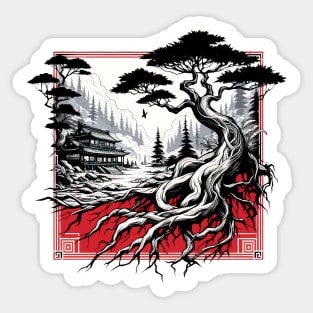 Japanese Bonsai Tree Sumie Ink Art Sticker
